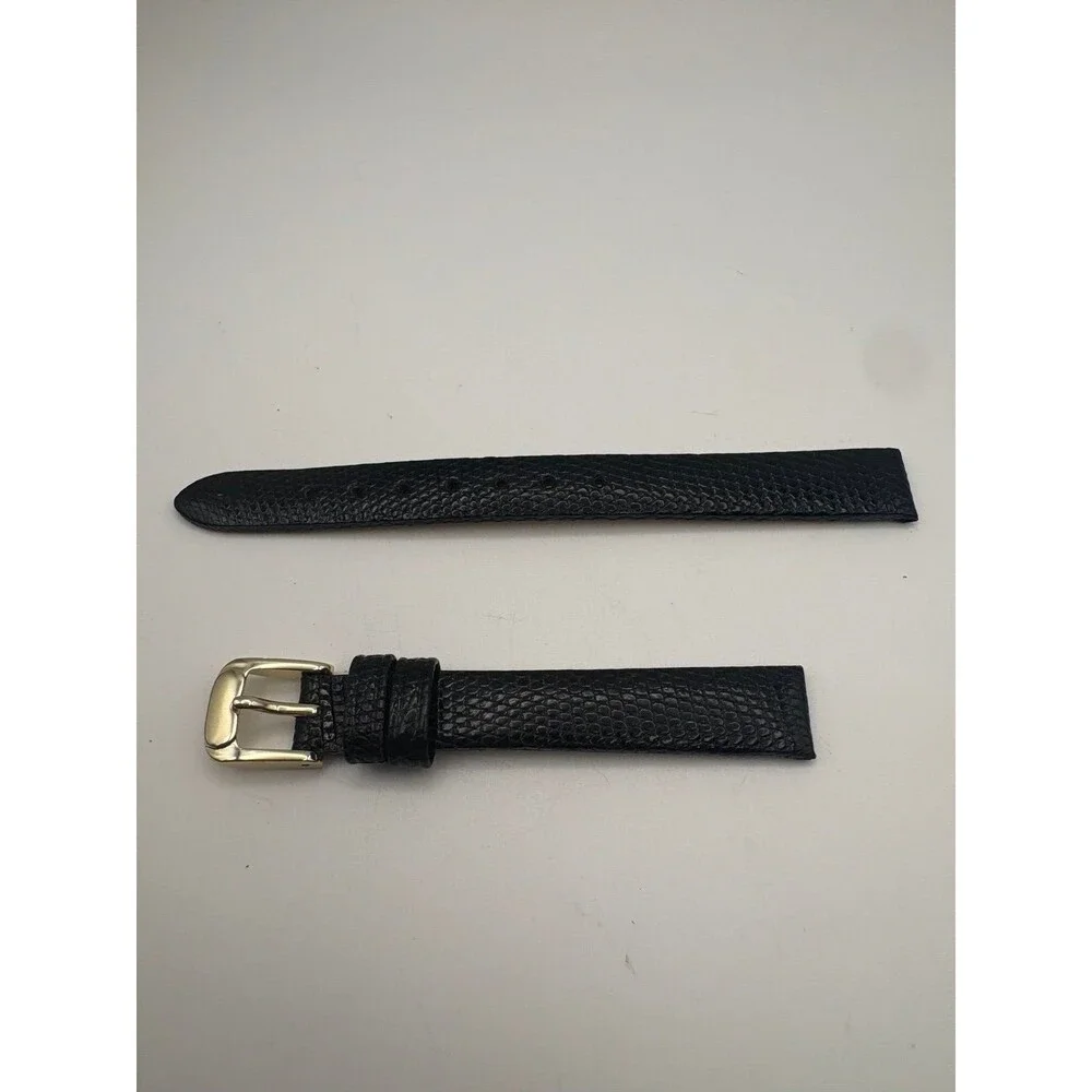 Vintage NOS Speidel 12mm Genuine Lizard Watch Strap - Black w/ Gold Buckle